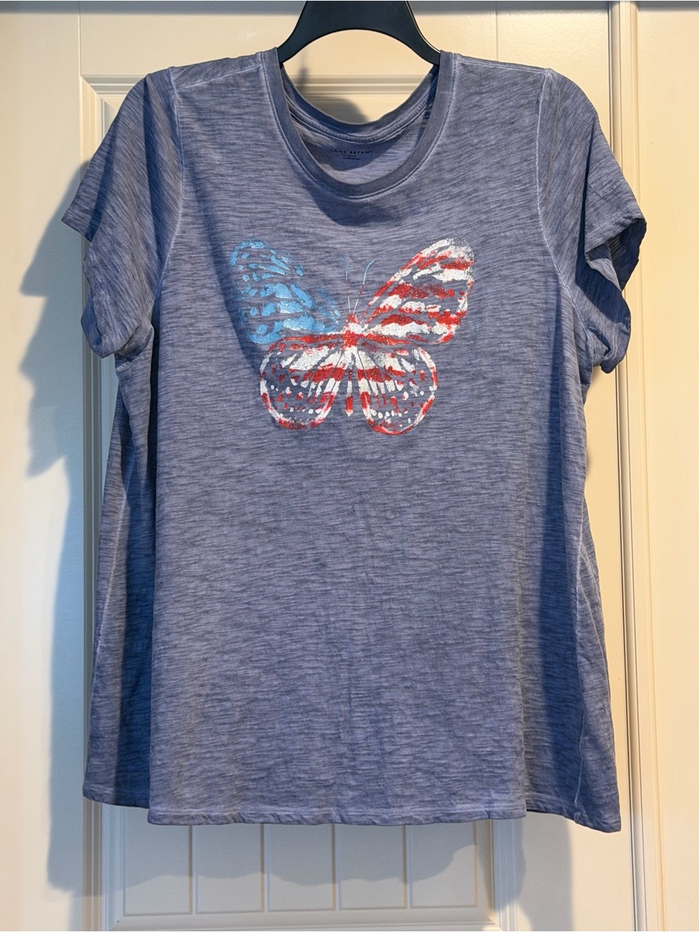 Lane Bryant Blue Tee with Patriotic Butterfly Graphic